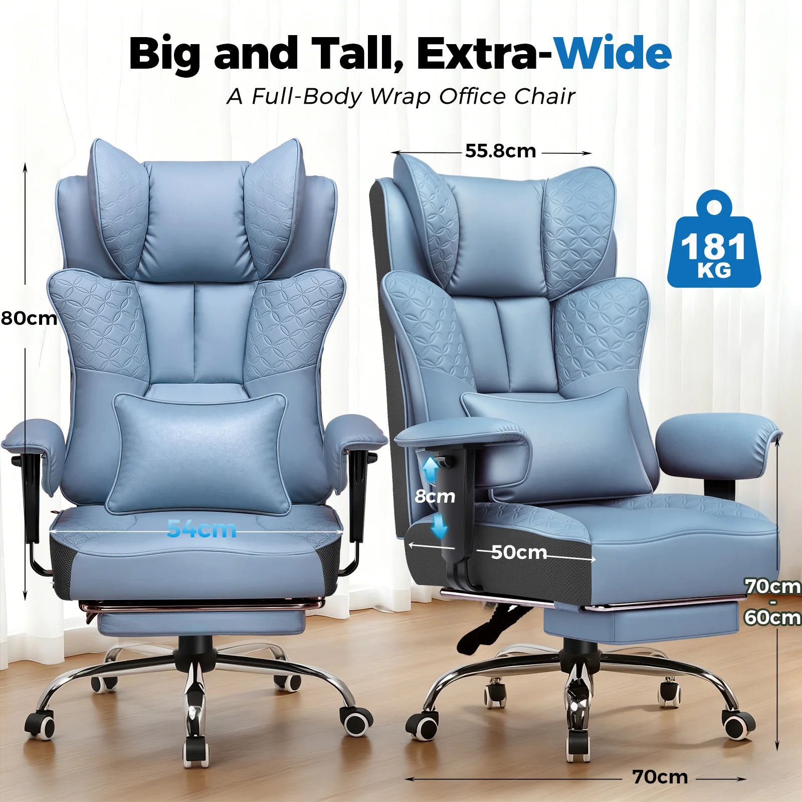 GTPLAYER Gaming Chair, Ergonomic Office Chair with Footrest for Tall and Heavy Individuals, 150° Adjustable Backrest &...
