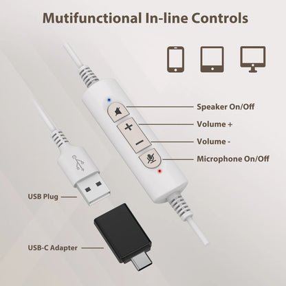 High Performance Noise-Cancelling Headphone With Microphone And USB-A or USB C adaptor For Office  Call Center