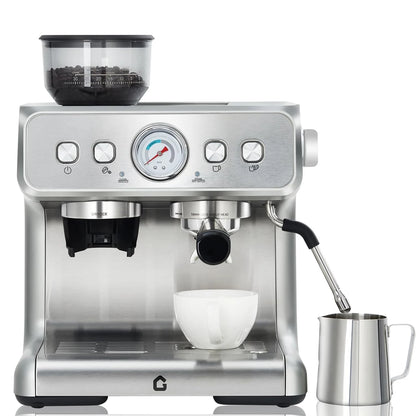Coffee machine with conical burr grinder – 20 Bar pressure, 30 grind settings, 2.8L water tank, steam wand for milk...