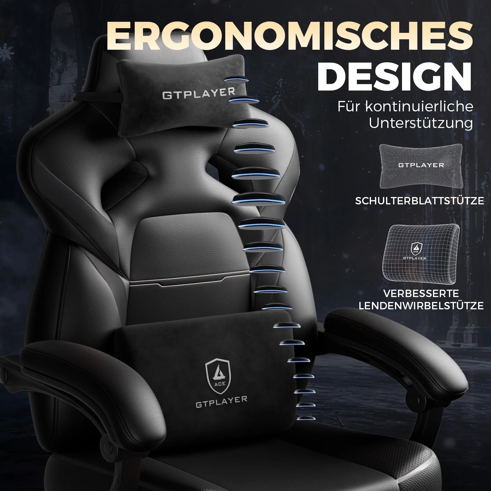 GTPLAYER Gaming Chair with Footrest, Gamer Armchair Height-Adjustable, 200 kg Load Capacity, Adjustable Armrests, Lumbar...