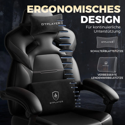 GTPLAYER Gaming Chair with Footrest, Gamer Armchair Height-Adjustable, 200 kg Load Capacity, Adjustable Armrests, Lumbar...