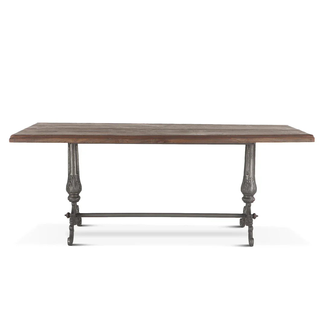 Teak Wood Rectangular Top Antique Nickel Cast Iron Base Industrial Work Stunning Dining Kitchen & Hotel Furniture Dining...