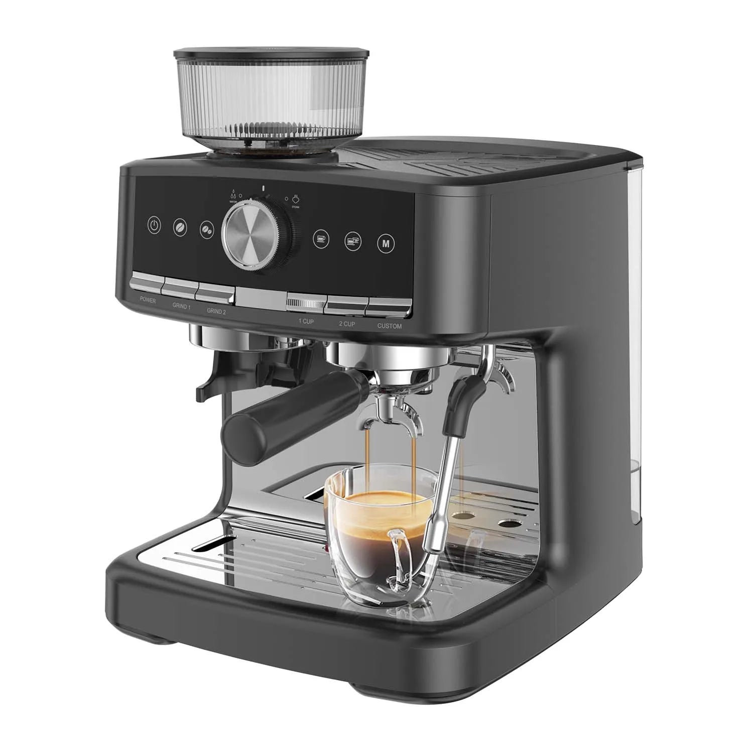 HiMISS 15 Bar Espresso Machine with Milk Frother and Grinder, 30 grind setting, Cappuccino & Espresso Coffee Maker |...