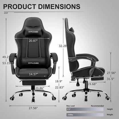 GTPLAYER Gaming Chair with Footrest, Lumbar Support, Adjustable Height, Swivel, Headrest for Office/Gaming | Kimlud...