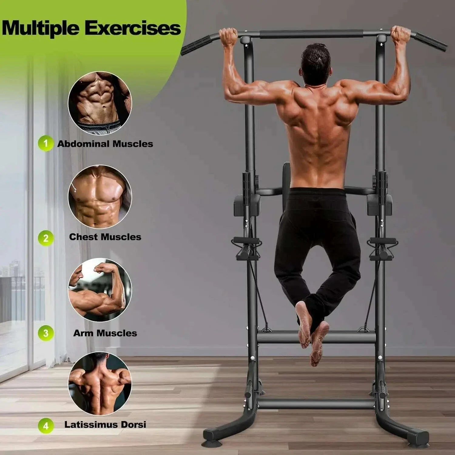 Power Tower Dip Station Pull Up Bar Multi Function Power Tower Push Up Workout Abdominal Exercise for Home Gym Strength Training