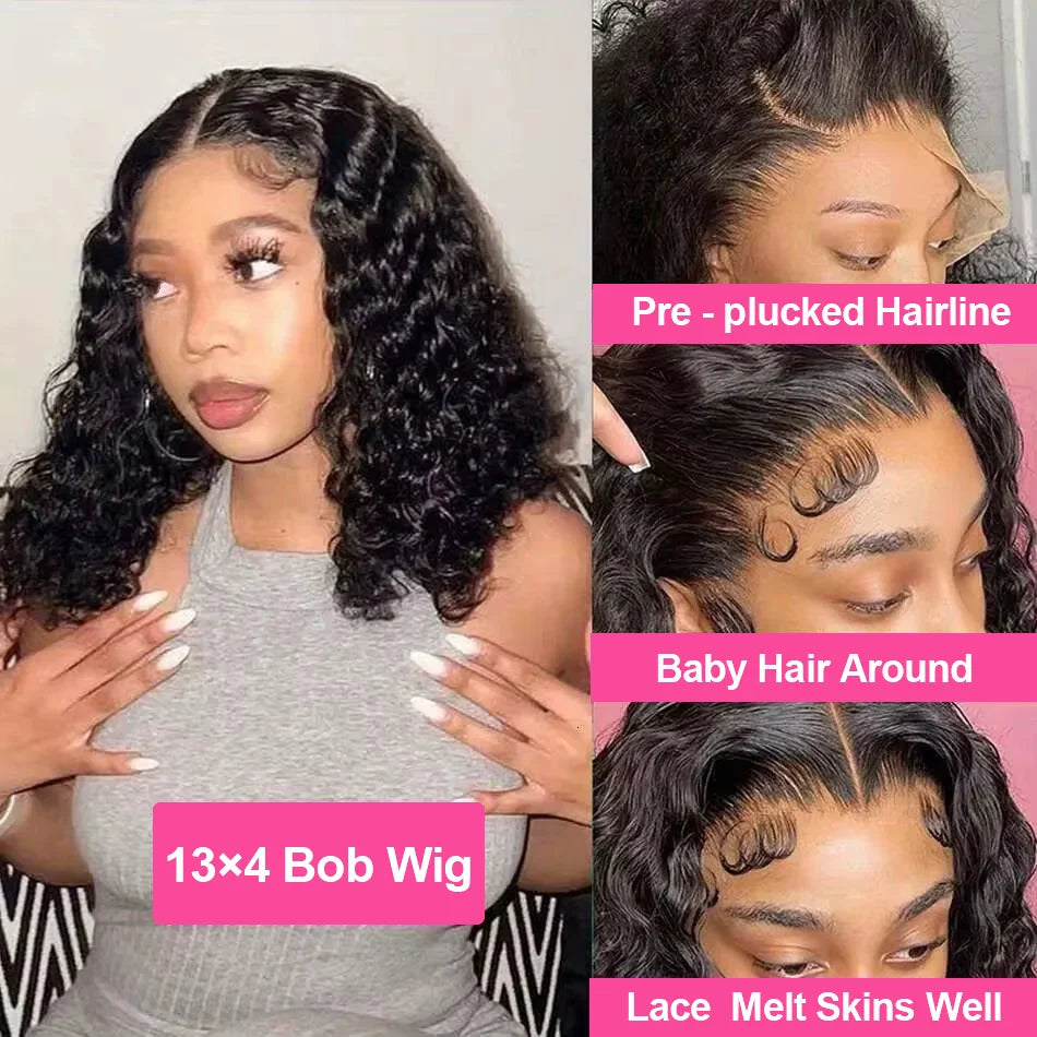 Deep Wave Short Bob Wig13x4 Lace Frontal Human Hair Wigs 4X4 Lace Frontal Brazilian Pre Plucked Virgin Hair Wigs For Black Women