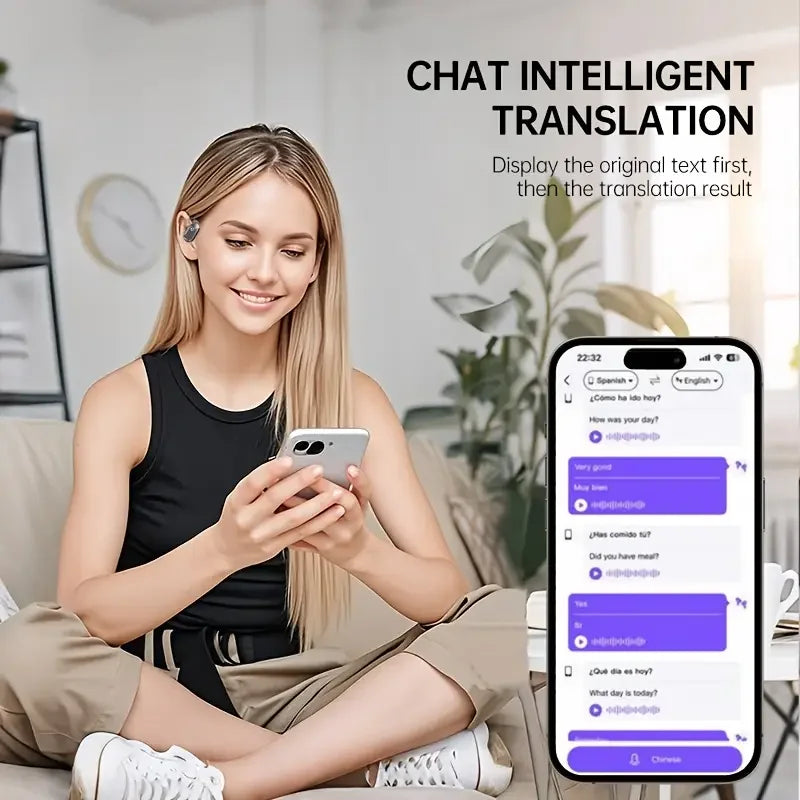 2025 new AI real-time translation headset, LED power display, 144 language translation headset, Type-C charging port