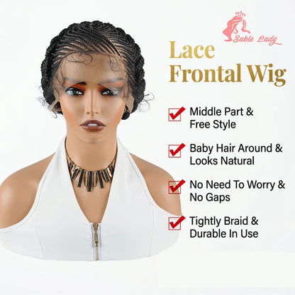 Goddess Crown Braided Wig Updo Stitch Cornrow Braids Wig HD Lace Front Glueless Braided Wigs With Bun For Black Women Baby Hair