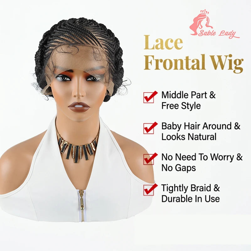 Goddess Crown Braided Wig Updo Stitch Cornrow Braids Wig HD Lace Front Glueless Braided Wigs With Bun For Black Women Baby Hair