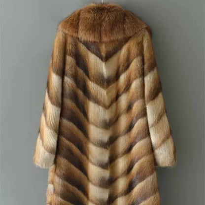 Women's Woven Muskrat Mink Coat with Square Collar Raw Processing