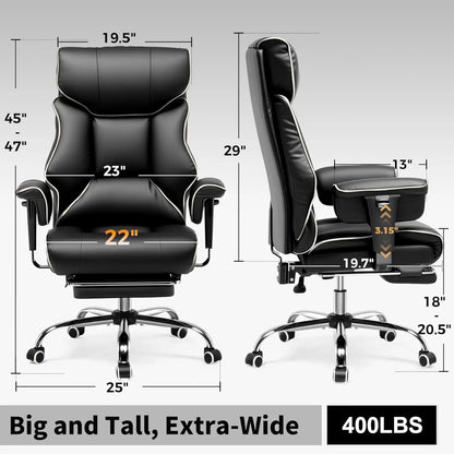 COMHOMA Big and Tall Office Chair 400lbs High Back Leather Executive Chair with Ergonomic Lumbar Support & Pocket Spring...