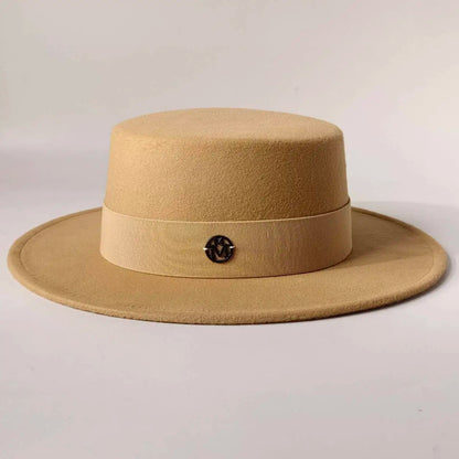 French felt hat Flat-top  Autumn and winter felt hats Letter accessories women's wide-brimmed hat sombrero fedora  sombrero