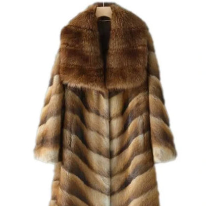 Women's Woven Muskrat Mink Coat with Square Collar Raw Processing