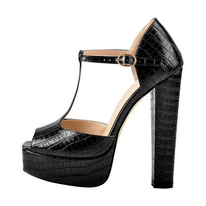 Onlymaker Women Sandals Ankle Strap Peep Toe Platform Black  Chuncky High Heels Squre Toe Party Dress Casual Sandals