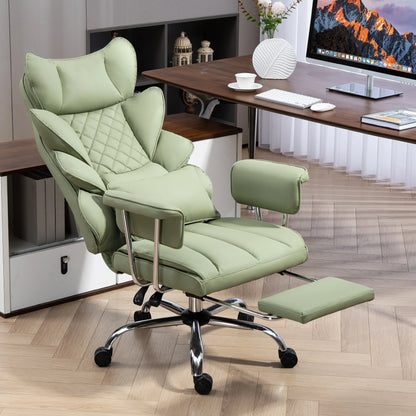 Adjustable executive chair, comfortable real leather gaming chair, height adjustable swivel chair with footrest (green)...