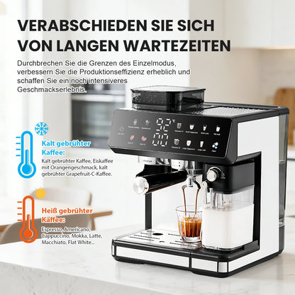 1350W coffee fully automatic, with dual boiler and milk frother, 2.7L water tank, touch screen, Bean and powder coffee |...