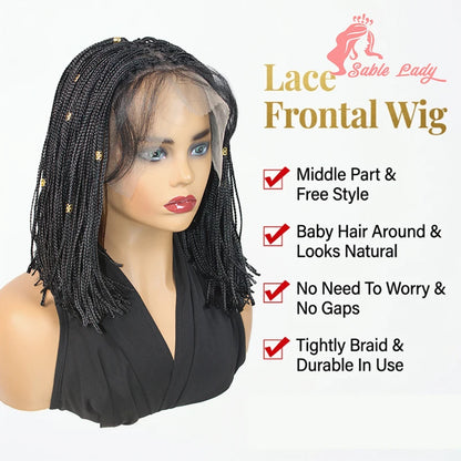 12" Short Braided Lace Front Wigs for Black Women Shoulder Length Bob Box Braids Synthetic Wig Heat Resistant with Baby Hair