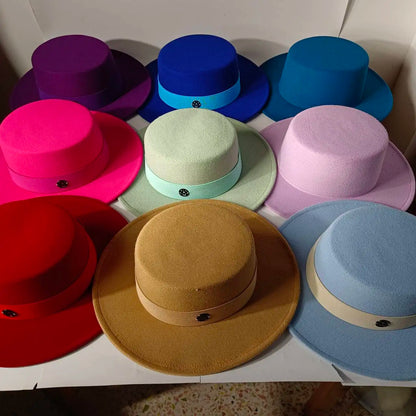 French felt hat Flat-top  Autumn and winter felt hats Letter accessories women's wide-brimmed hat sombrero fedora  sombrero
