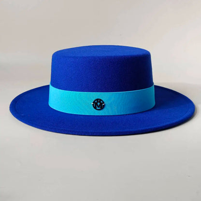 French felt hat Flat-top  Autumn and winter felt hats Letter accessories women's wide-brimmed hat sombrero fedora  sombrero