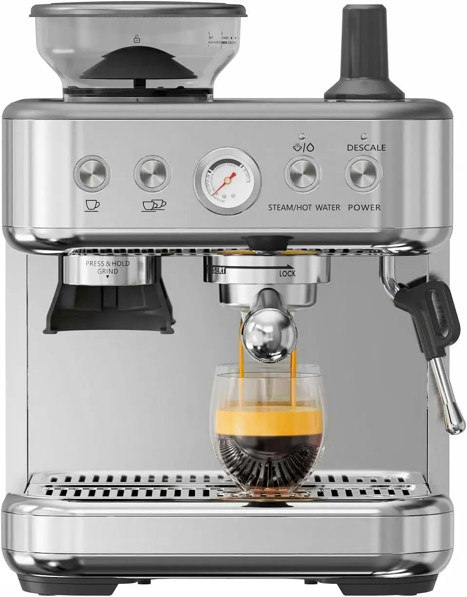 Towallmark espresso machine with grinder, 15 bar, PID control, 250g bean hopper, 360° steam wand, 2.3 L water tank,...