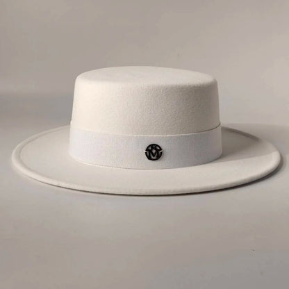 French felt hat Flat-top  Autumn and winter felt hats Letter accessories women's wide-brimmed hat sombrero fedora  sombrero