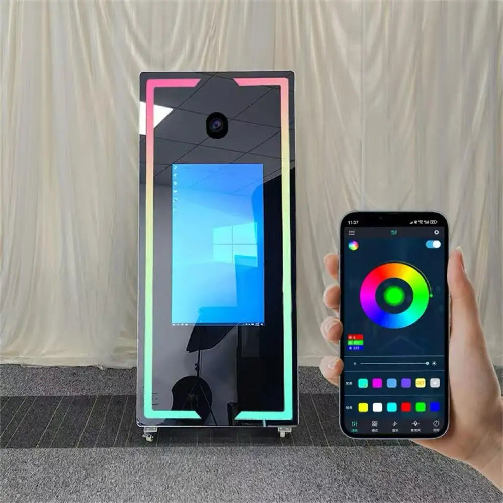 EU shipment of 65-inch mirror photo booth, portable selfie mirror photo booth, touch screen LED photo frame self-service termina - Kimlud