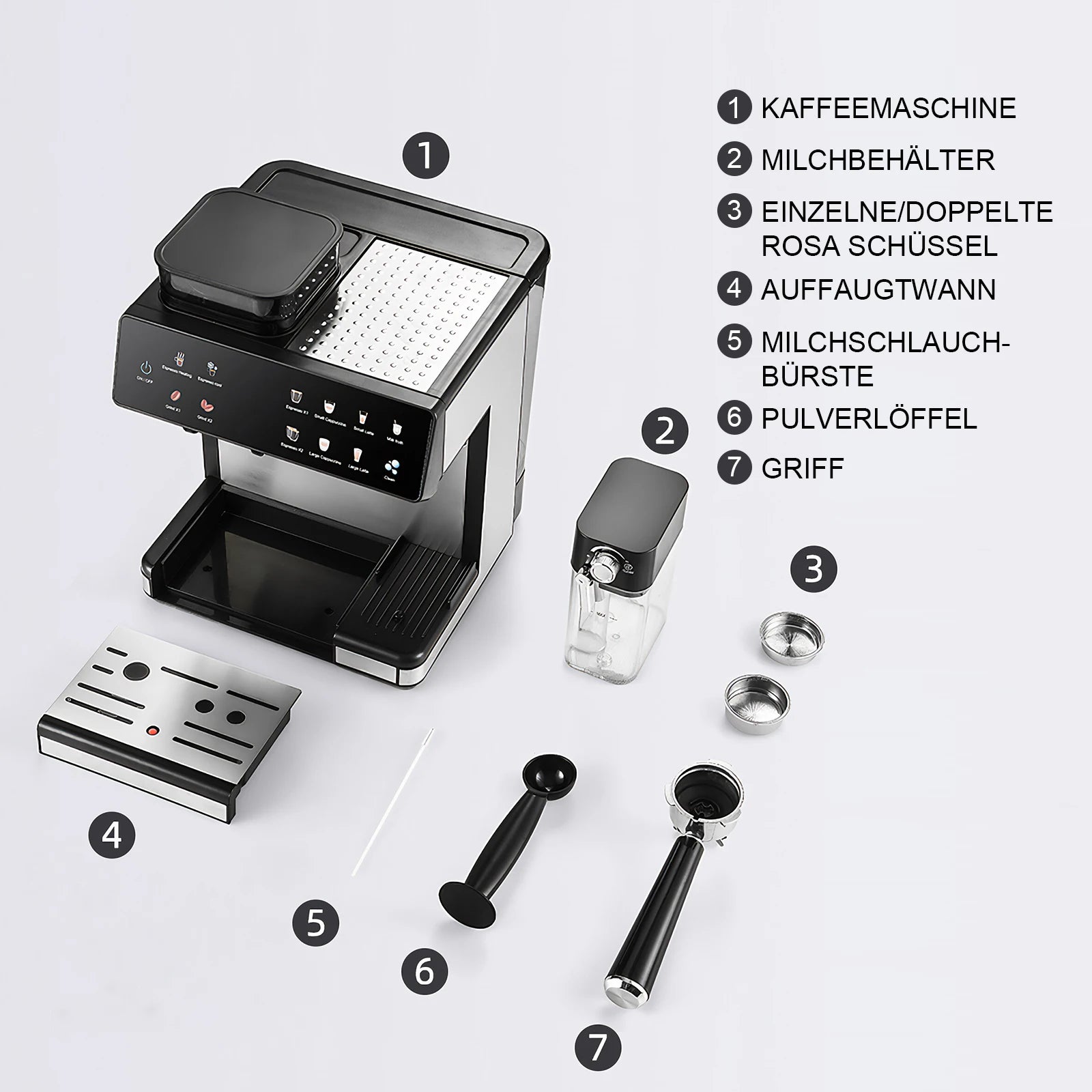 1350W coffee fully automatic, with dual boiler and milk frother, 2.7L water tank, touch screen, Bean and powder coffee |...
