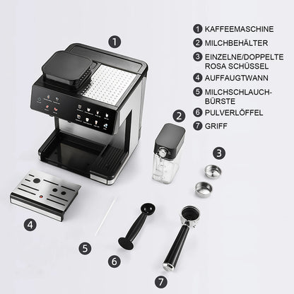 1350W coffee fully automatic, with dual boiler and milk frother, 2.7L water tank, touch screen, Bean and powder coffee |...