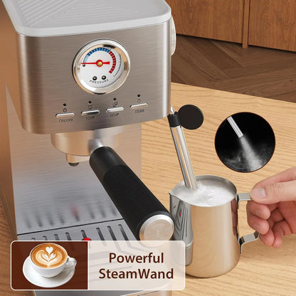 Express espresso machine, compact, 1300 W, semi-automatic, for 1-2 cups, removable water tank, milk frother, pressure...