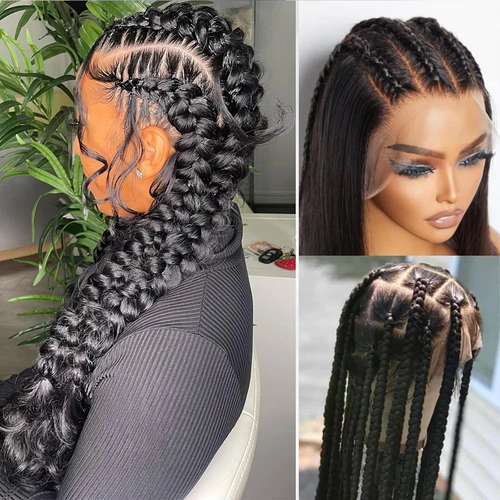 Real Full Lace Wigs Human Hair for Braided Wigs Knotless Braids Straight HD Full Lace Frontal Wig Braid Wigs Preplucked...