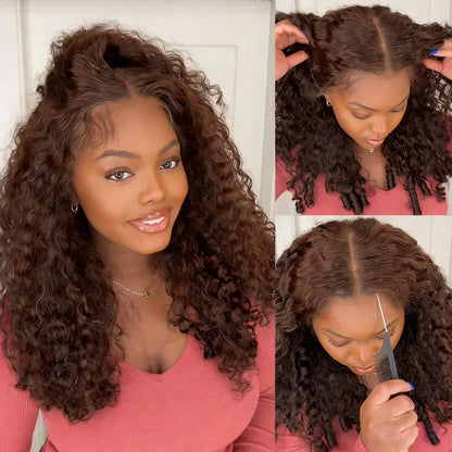 Chocolate Brown Burmese Curly 13x4 13x6 HD Lace Frontal Wig Invisible Strap 360 Full Lace Glueless Wig Lace Front Human...