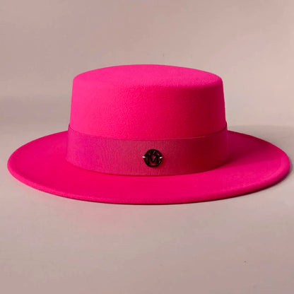 French felt hat Flat-top  Autumn and winter felt hats Letter accessories women's wide-brimmed hat sombrero fedora  sombrero