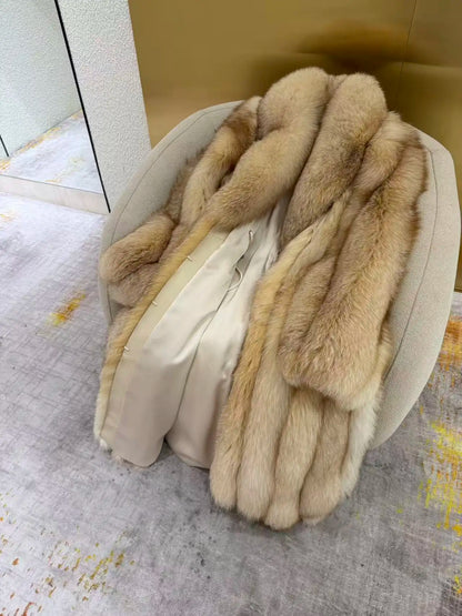 26SS Women Beige Fluffy Faux Fur Long Coat Wide Lapel Luxury Warm Winter Outerwear