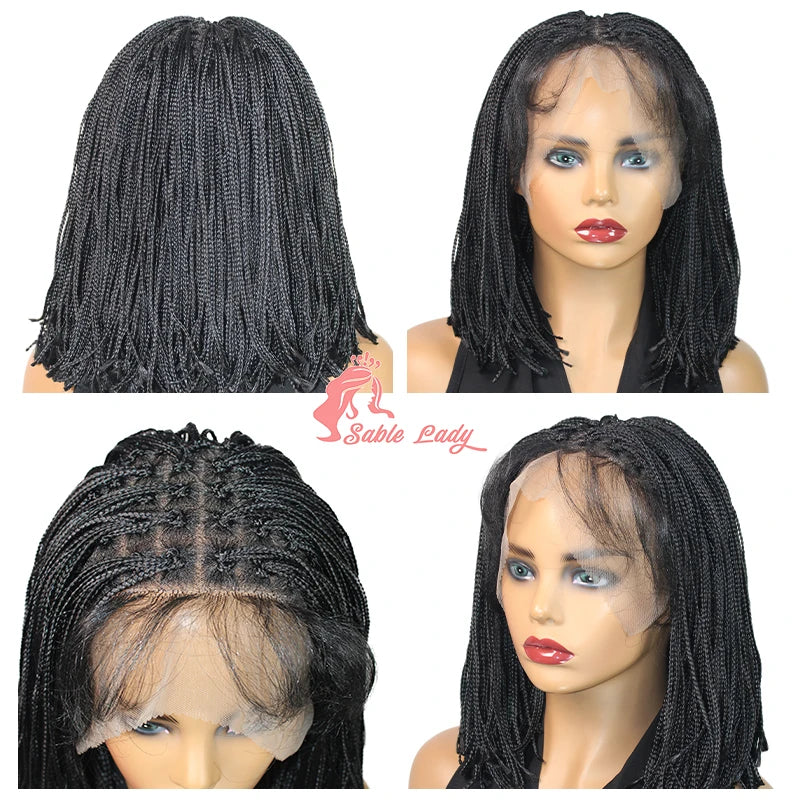 12" Short Braided Lace Front Wigs for Black Women Shoulder Length Bob Box Braids Synthetic Wig Heat Resistant with Baby Hair