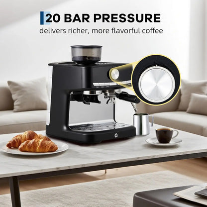 HiMISS 15 Bar Espresso Machine with Milk Frother and Grinder, 30 grind setting, Cappuccino & Espresso Coffee Maker |...