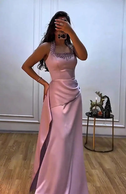 Ofherown Purple Rhinestone Beaded Satin Prom Gown Halter Formal Evening Dress Women Bodycon Party Dress 2026 New Customized