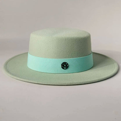 French felt hat Flat-top  Autumn and winter felt hats Letter accessories women's wide-brimmed hat sombrero fedora  sombrero