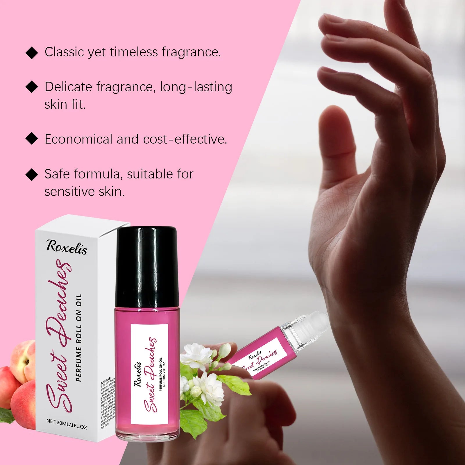 Roxelis 30ml Pheromone Perfume Roller Ball Long Lasting Peach Fragrance Oil Armpit Odor Remover Dating Scent Charming...