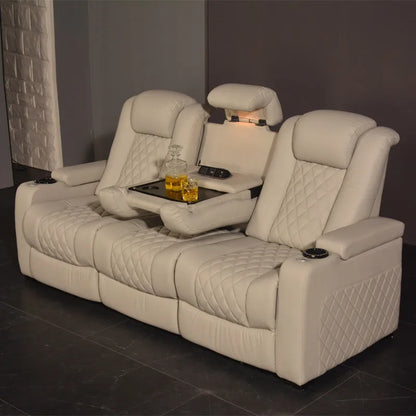 White Color 3seater Electric Cinema Sofa Home Theater Furniture Cinema Interior Home Theater Laydown Table Recliner Sofa Chair - Kimlud