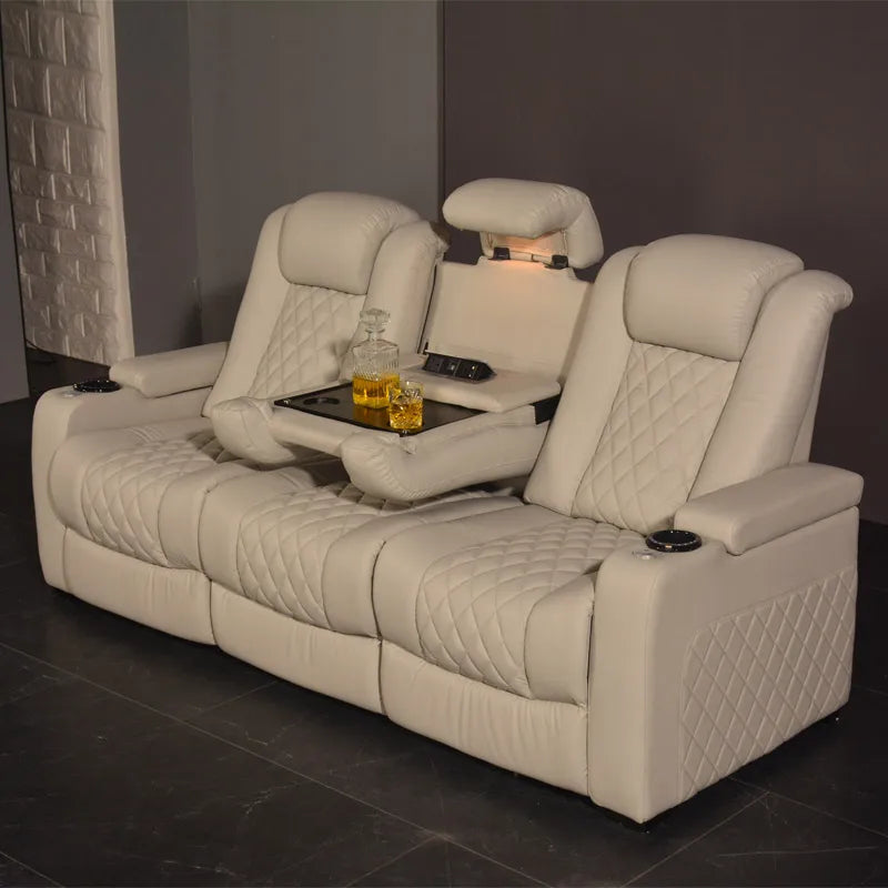 White Color 3seater Electric Cinema Sofa Home Theater Furniture Cinema Interior Home Theater Laydown Table Recliner Sofa Chair - Kimlud