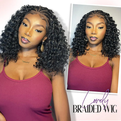 Cornrow Braid Bob Wig Deep Curly Brazilian Human Hair Knotless 13x4 Full Lace Wigs Pre Braided Boho Box Braids Wig For Women