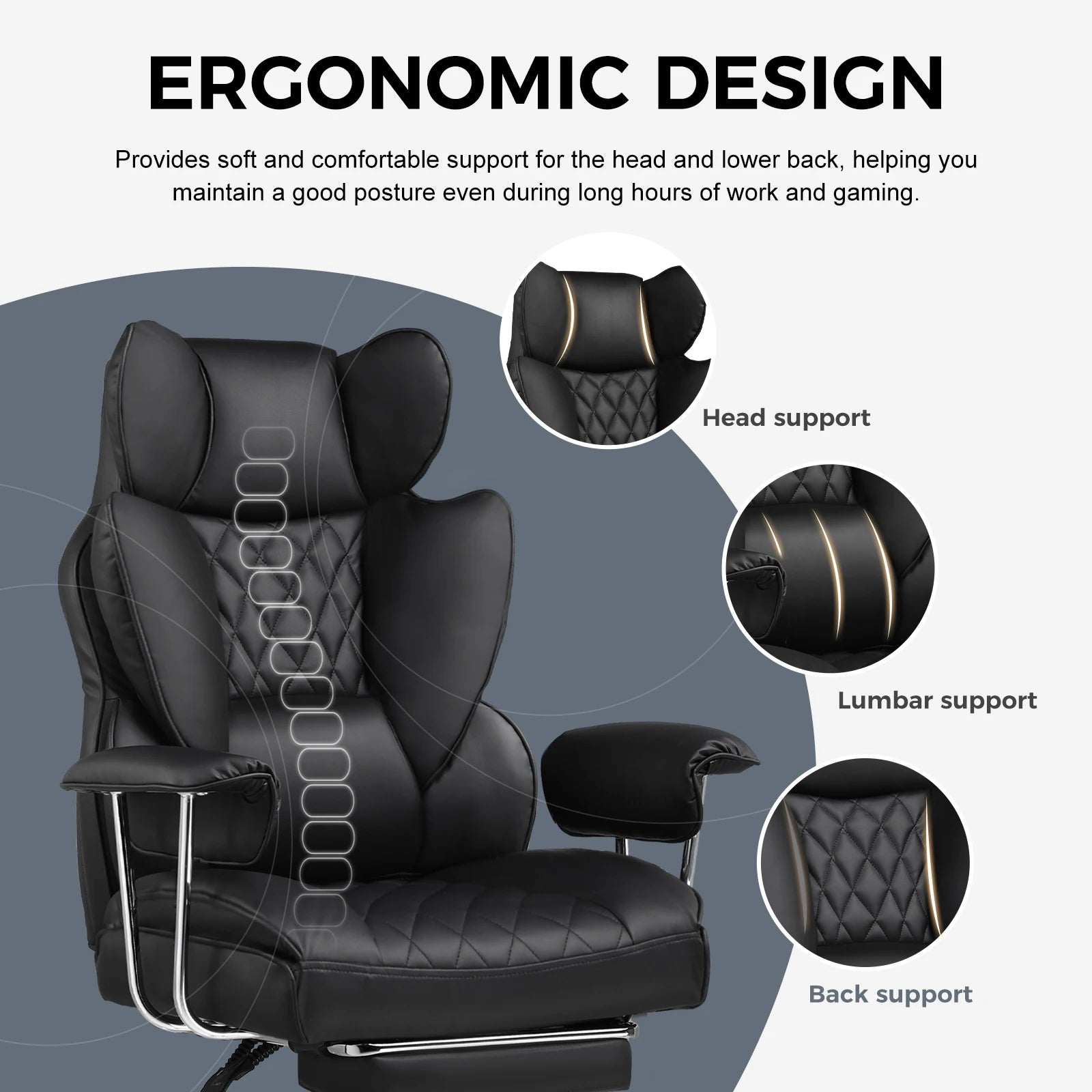 Big and Tall Gaming Chair with Pocket Spring Lumbar Support, Ergonomic Office Chair with Footrest - Kimlud