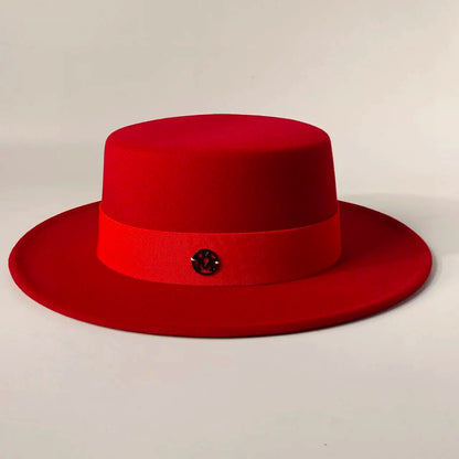 French felt hat Flat-top  Autumn and winter felt hats Letter accessories women's wide-brimmed hat sombrero fedora  sombrero