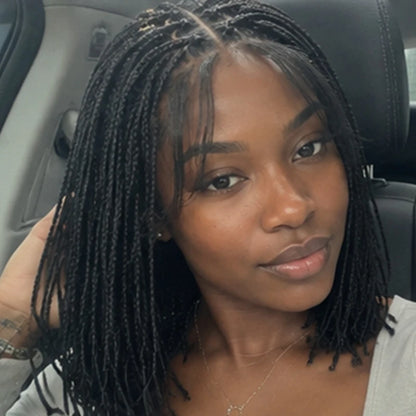 12" Short Braided Lace Front Wigs for Black Women Shoulder Length Bob Box Braids Synthetic Wig Heat Resistant with Baby Hair
