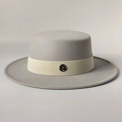 French felt hat Flat-top  Autumn and winter felt hats Letter accessories women's wide-brimmed hat sombrero fedora  sombrero