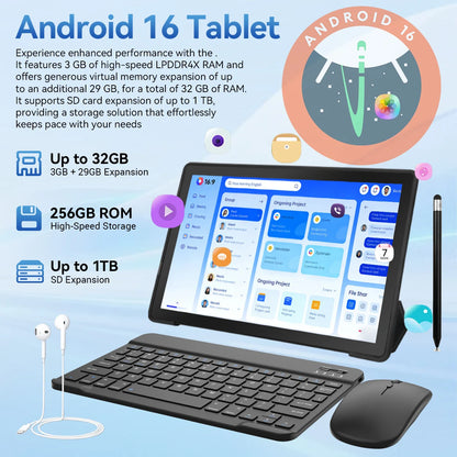 11 Inch Tablet PC K6ProL A333 Processor Android 16 32GB(3+29GB) RAM 256GB ROM 1280*800 IPS HD 7800mAh WiFi6 Gemini AI...