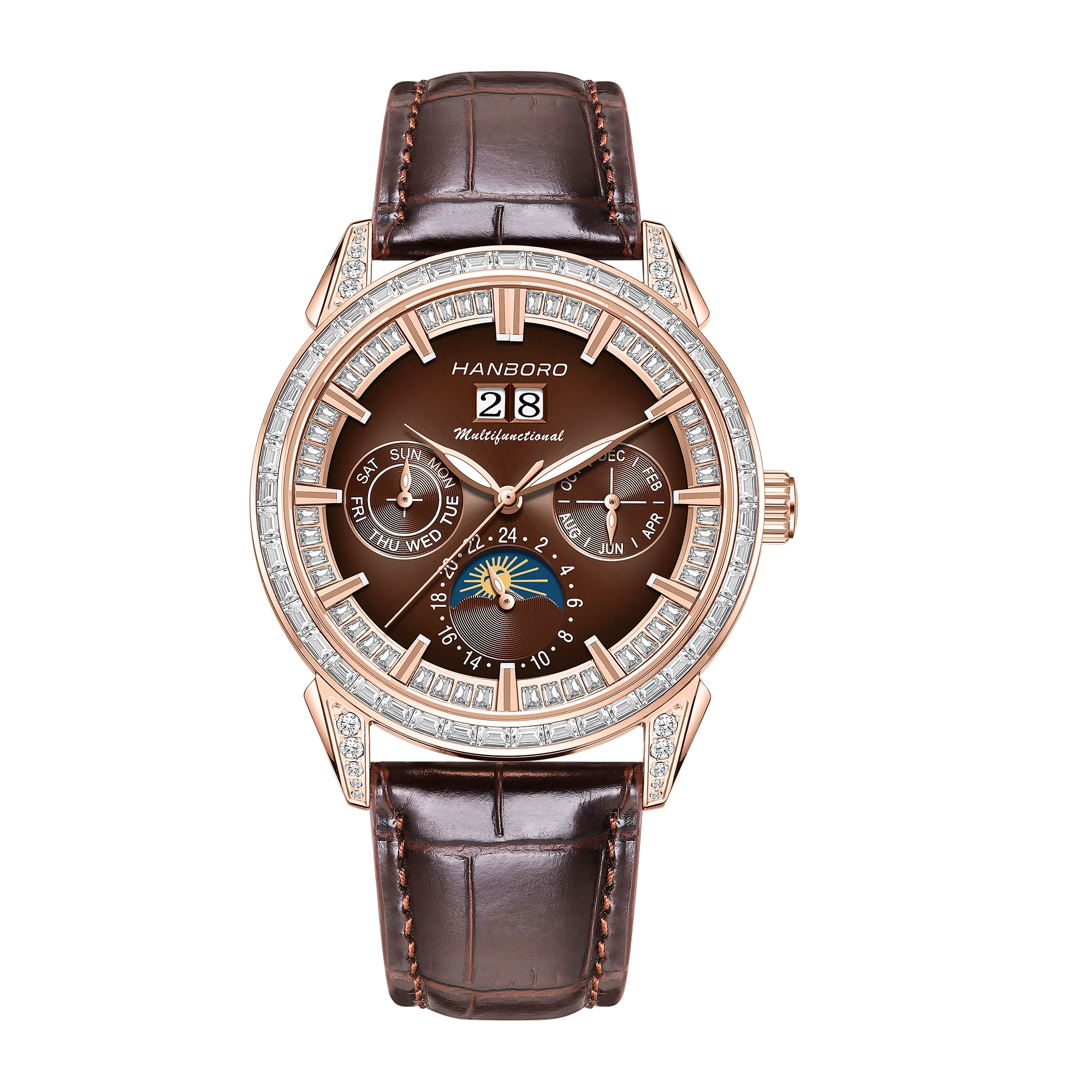 HANBORO Men's Luxury Automatic Mechanical Sports Watch Hollow Pointer Full Diamonds Calendar Luminous Stainless Steel...