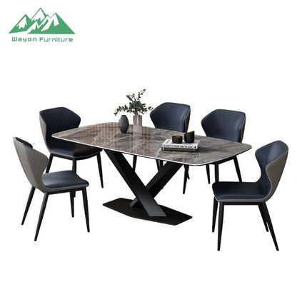 Wayon Modern Sintered Stone Dining Table with X-Shaped Metal Legs Luxury Small Apartment Furniture - Kimlud