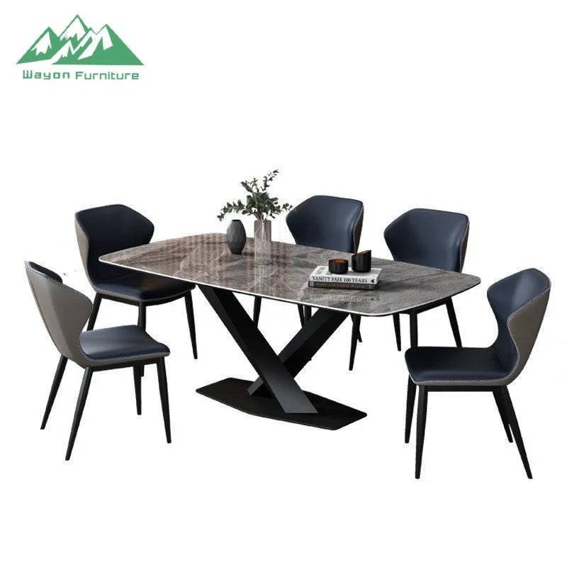 Wayon Modern Sintered Stone Dining Table with X-Shaped Metal Legs Luxury Small Apartment Furniture - Kimlud