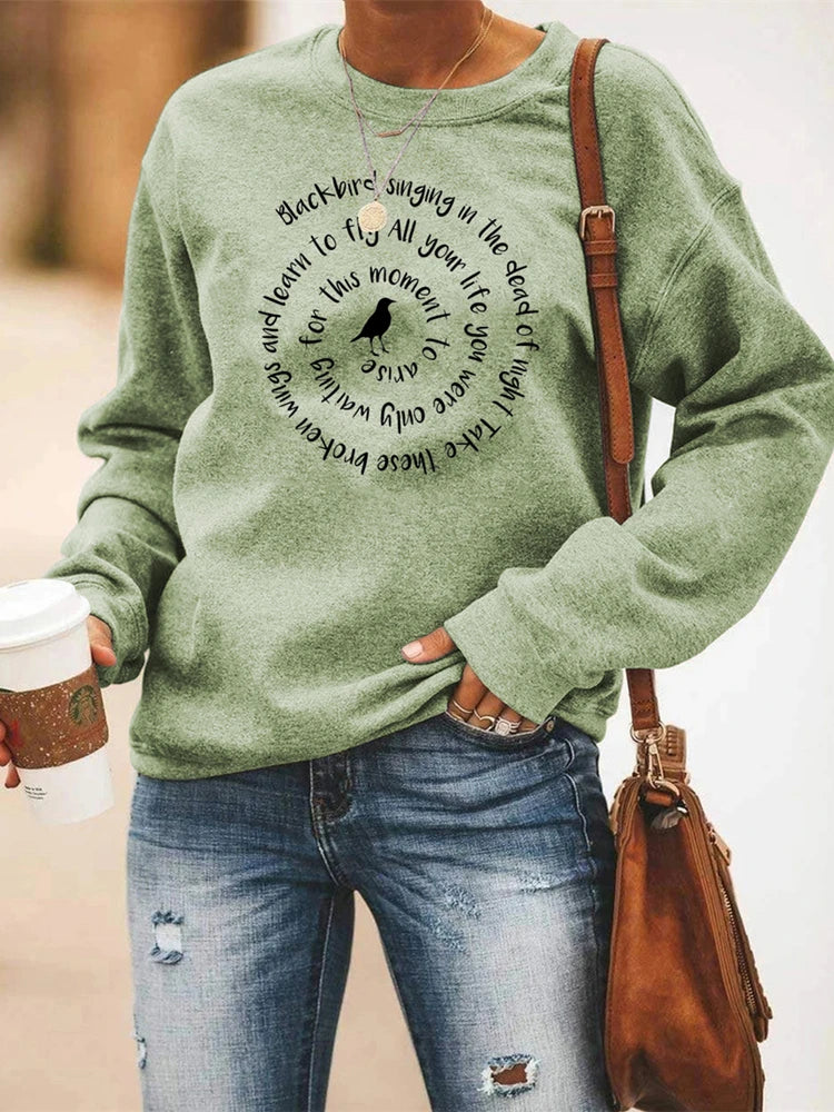 Women Casual Sweatshirt Blackbird Singing In The Dead of Night Crewneck Sweatshirts  Music Fans Gift Women Vintage Hoodies